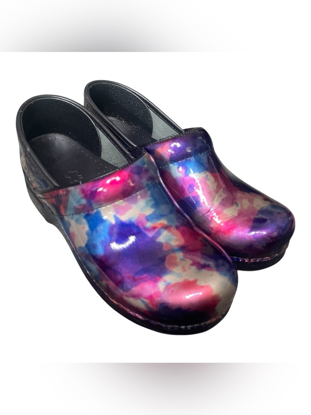 Dansko watercolor paint splash colorful metallic clogs nursing shoes women’s 38
